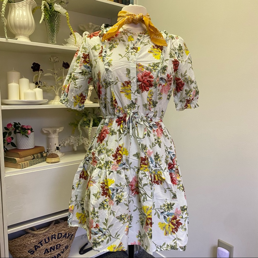 Lucky Brand Victoria Green Ruffled Floral Tiered Mini Dress